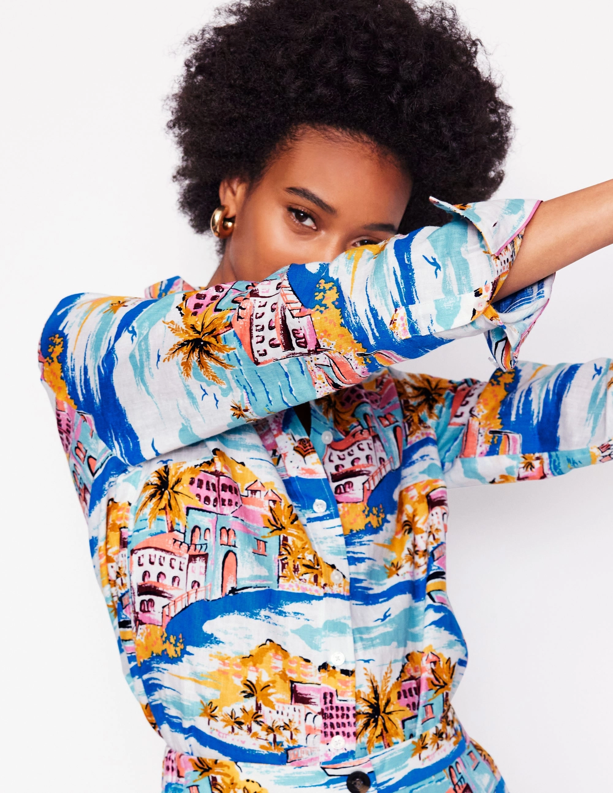 Sporty Blouse HiddenStoragePocket Sienna Linen Shirt-Multi, Paradise Bay