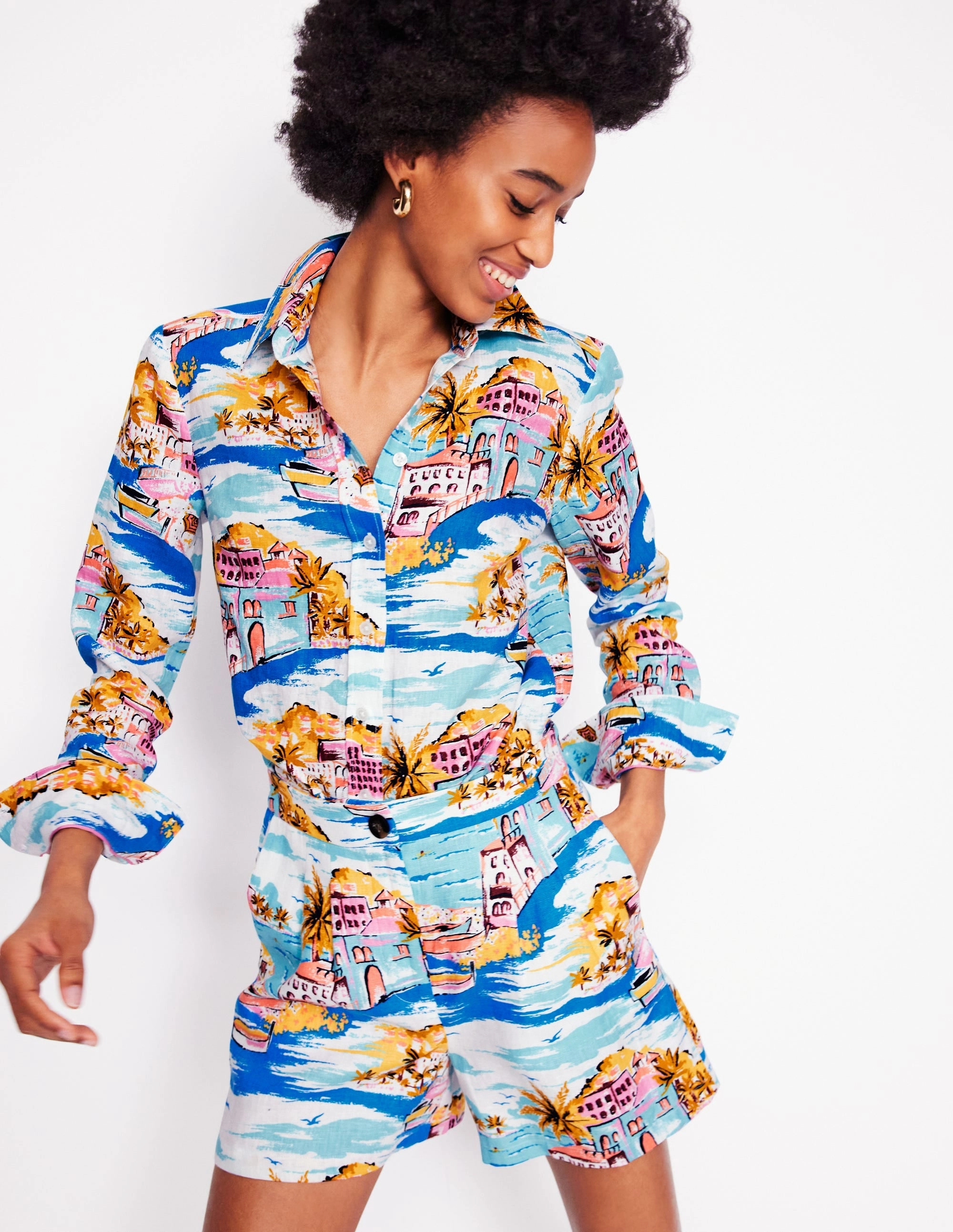 Sienna Linen Shirt-Multi, Paradise Bay Buttery Soft Feel