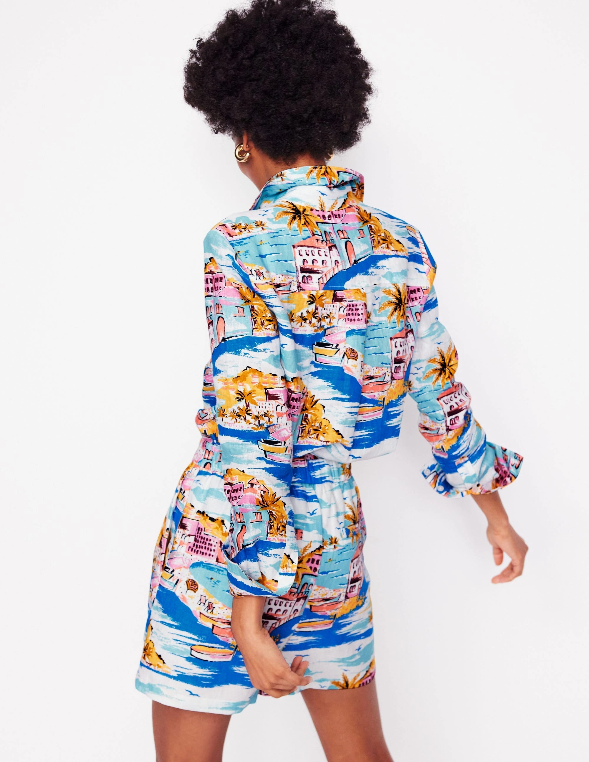 Ribbed Hem Finish Sienna Linen Shirt-Multi, Paradise Bay