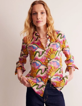 Sienna Silk Shirt-Multi,  Sunshine Comfortable Look Rolled Hem Detailing