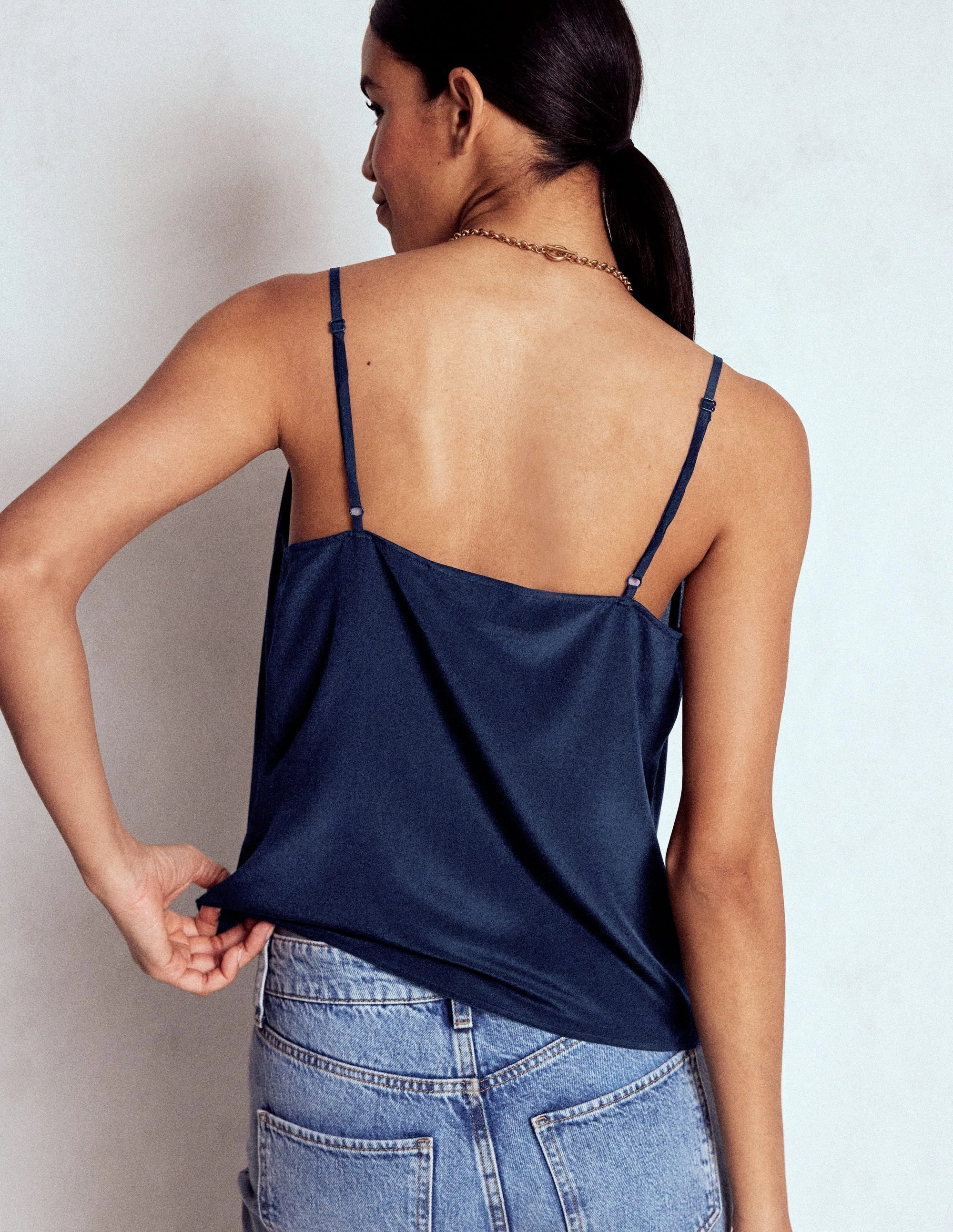 Tapered Side Panels SnagResistant Silk Cami-Navy