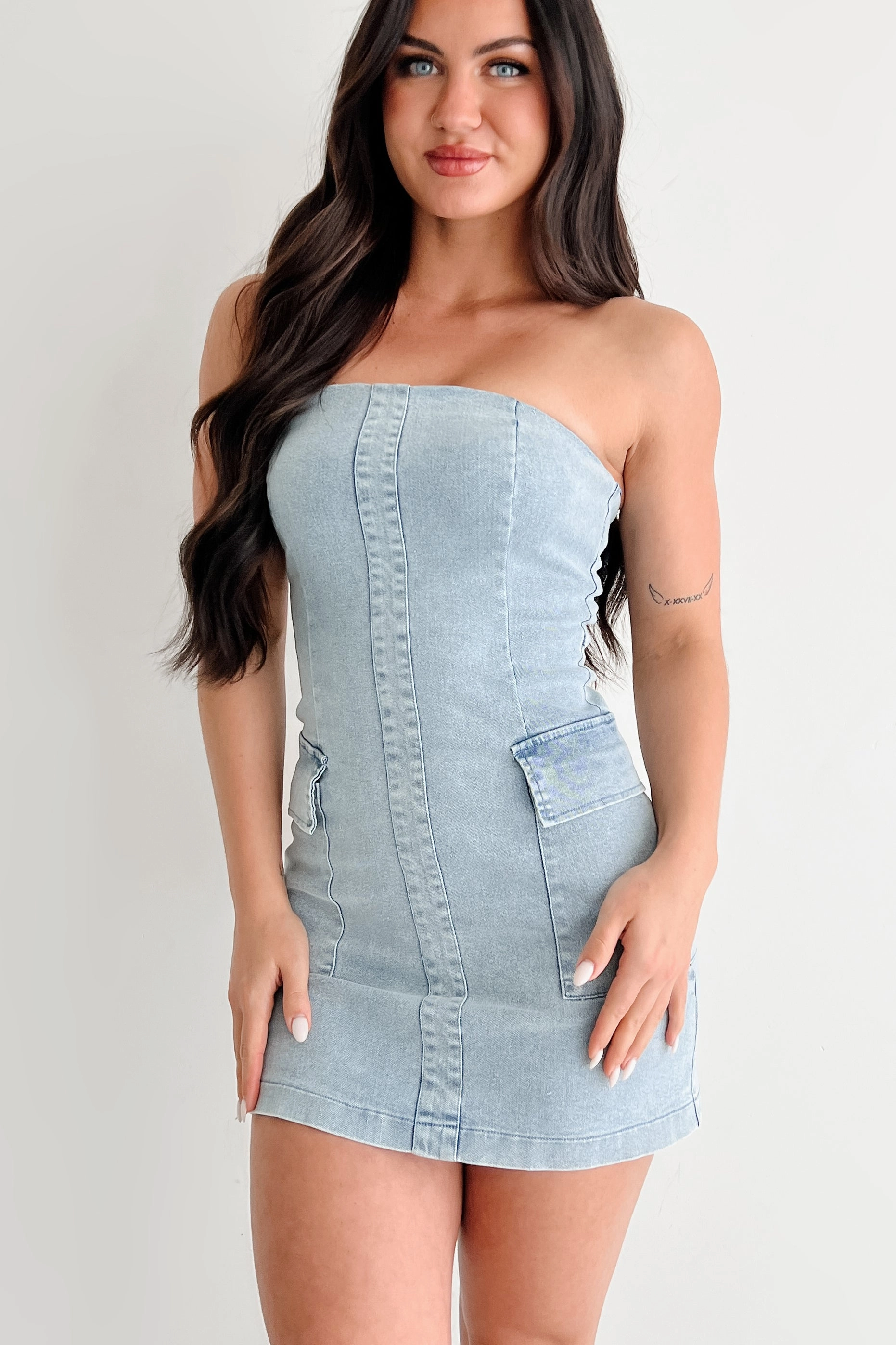 City Friendly The Afternoon Edit Strapless Mini Dress (Denim)