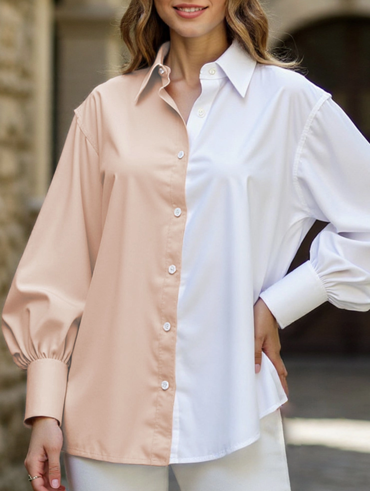 Simple patchwork contrast color shirt BioBased Fiber