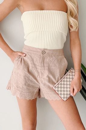 Fireside Vibes High Rise Woven Eyelet Shorts (Mocha) Zero Bulk Packaging