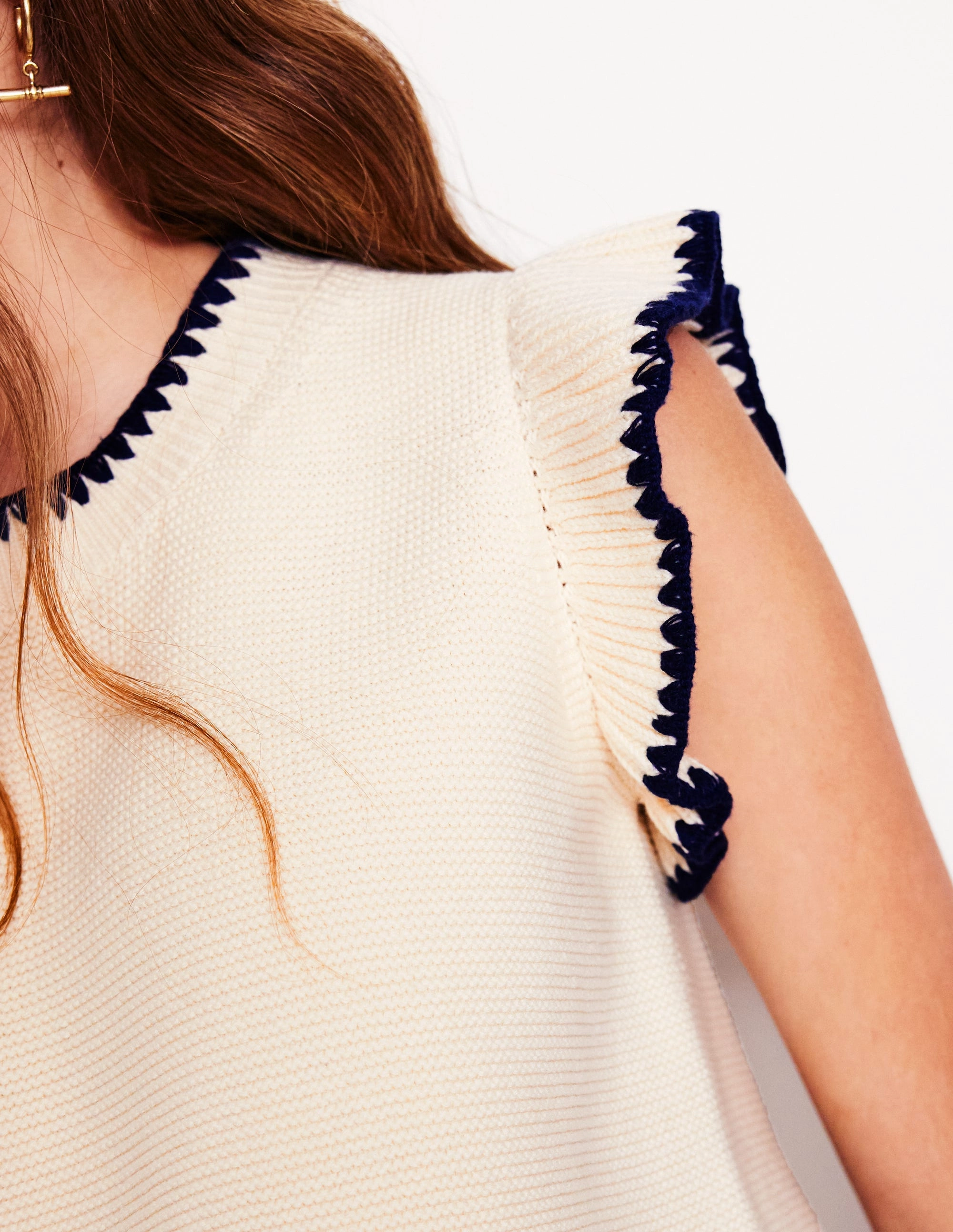 Biodegradable Fiber Blend Travel Warmth Lena Stitch Detail Tank-Warm Ivory