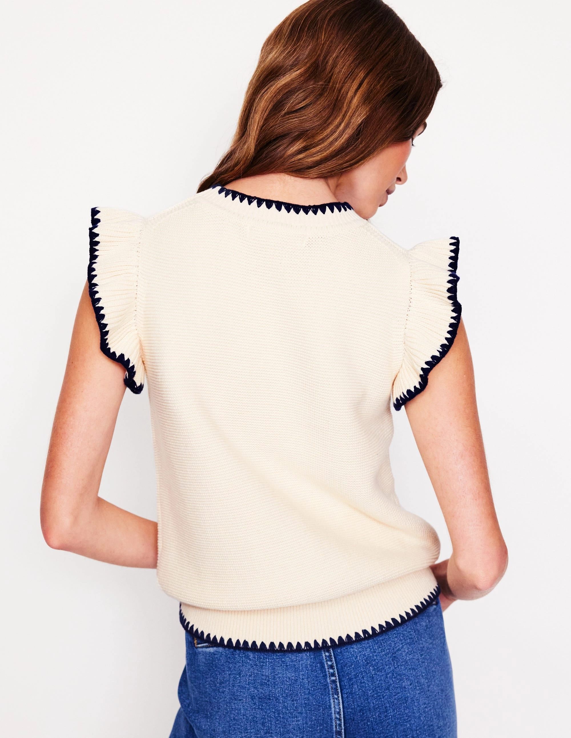 Cozy Loopback Fabric Soft Layer Lena Stitch Detail Tank-Warm Ivory