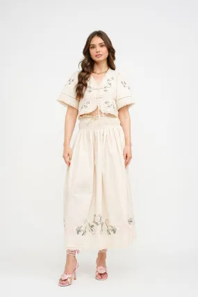 SIVAN FLORAL EMBROIDERED MIDI SKIRT Sleek Outfit