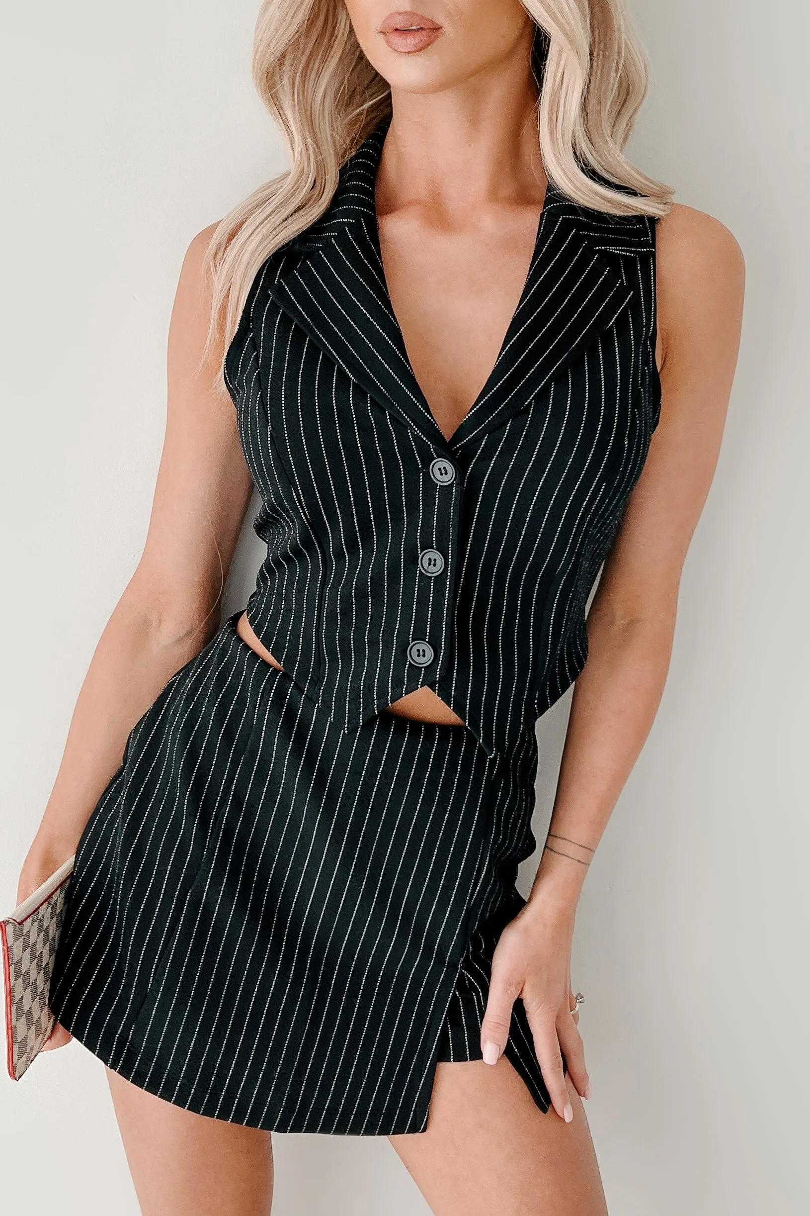 Workflow Edge Two Piece Pinstripe Skort Set (Black/White) plus-size choice