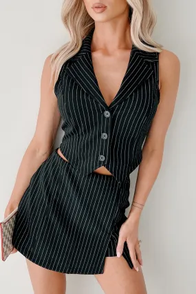 Sporty Vibe Workflow Edge Two Piece Pinstripe Skort Set (Black/White)