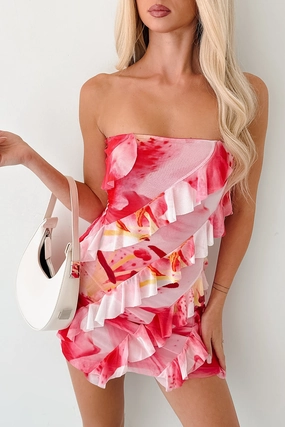 Laugh It Up Strapless Ruffle Mini Dress (Fuchsia) Elegant Piece