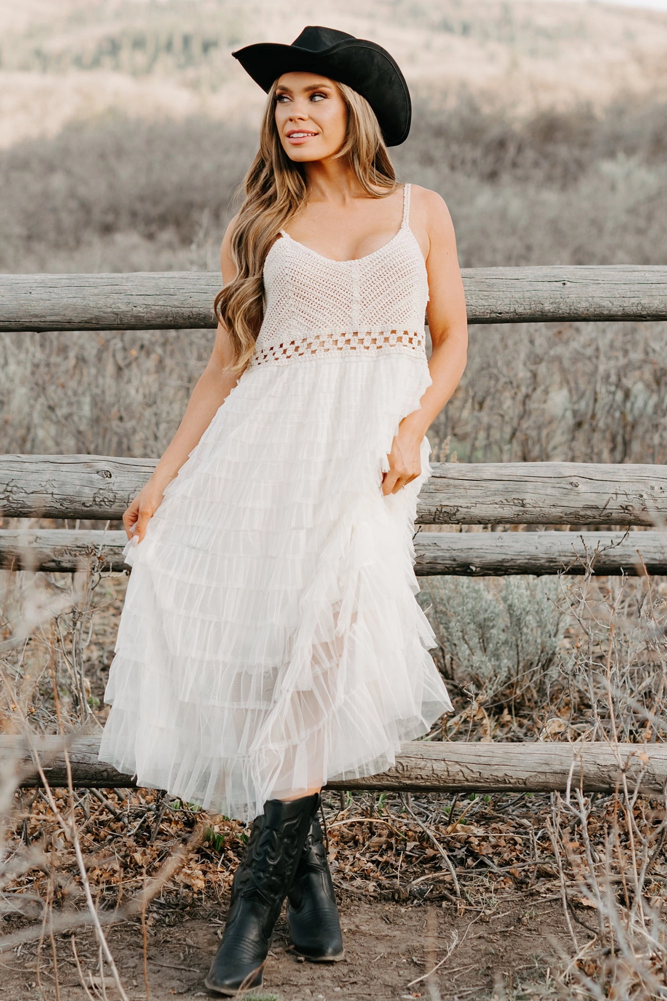 Form Flow Night Ready Sunlit Serenity Crochet Ruffle POL Dress (Natural)