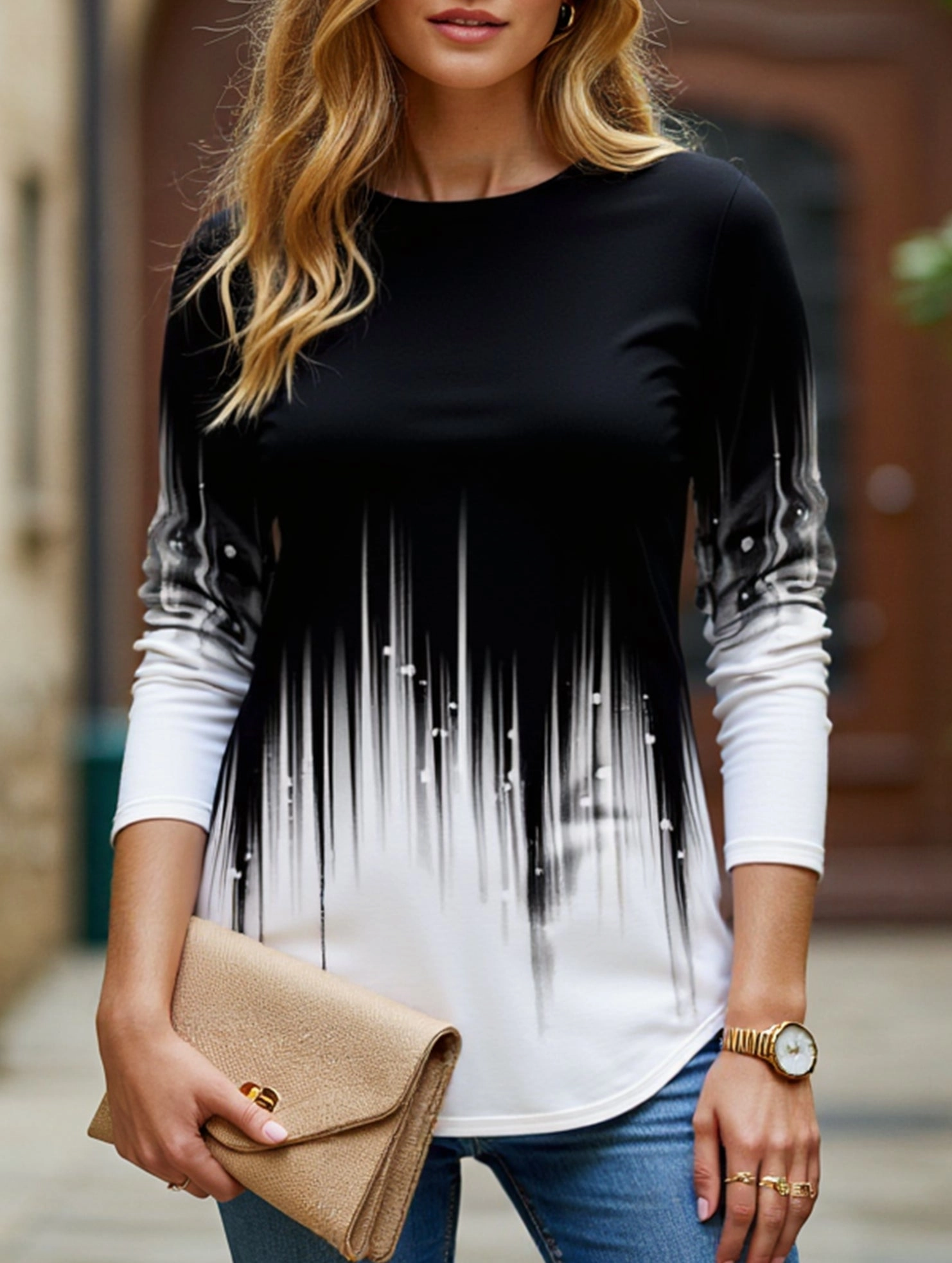 Casual round neck long sleeve loose pullover shirt BambooBlend