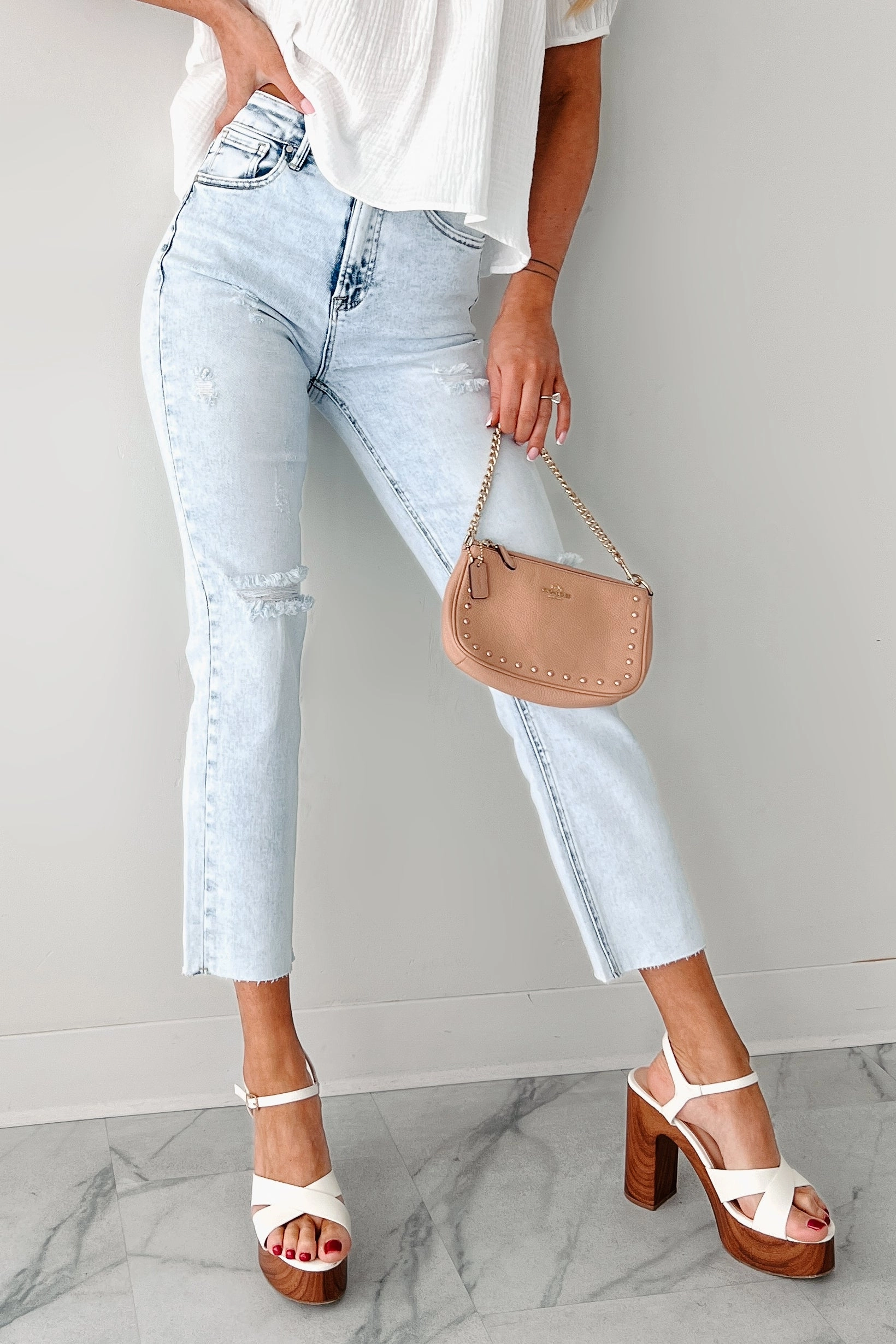 Motion Ease Opal High Rise Distressed Slim Straight Risen Jeans (Acid Light)