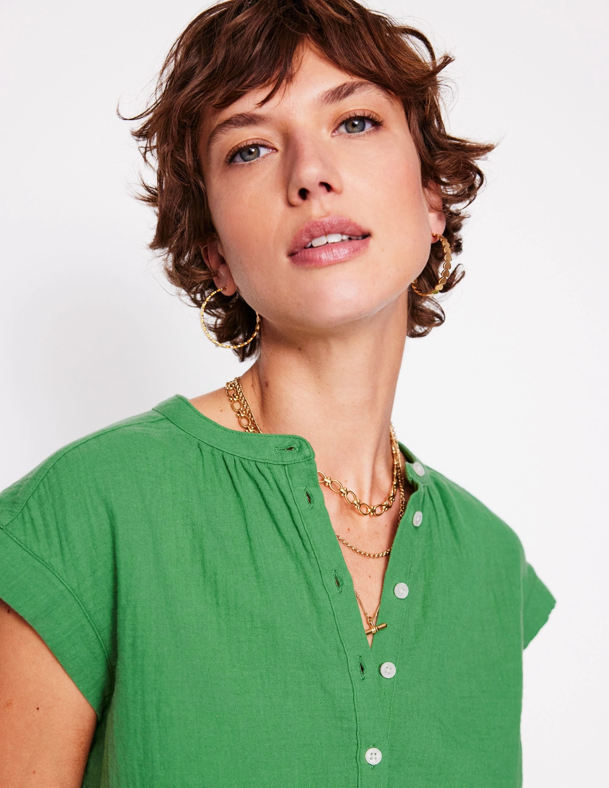 Sleeveless Double Cloth Top-Paradise Green Water Repellent Finish