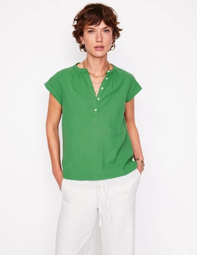 Sleeveless Double Cloth Top-Paradise Green HighNeckline