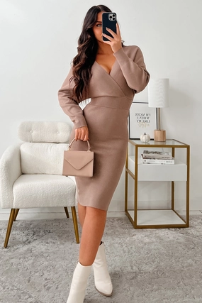 Quiet Sweet Flexible Style Said My Piece Sweater Knit Midi Dress (Mocha)