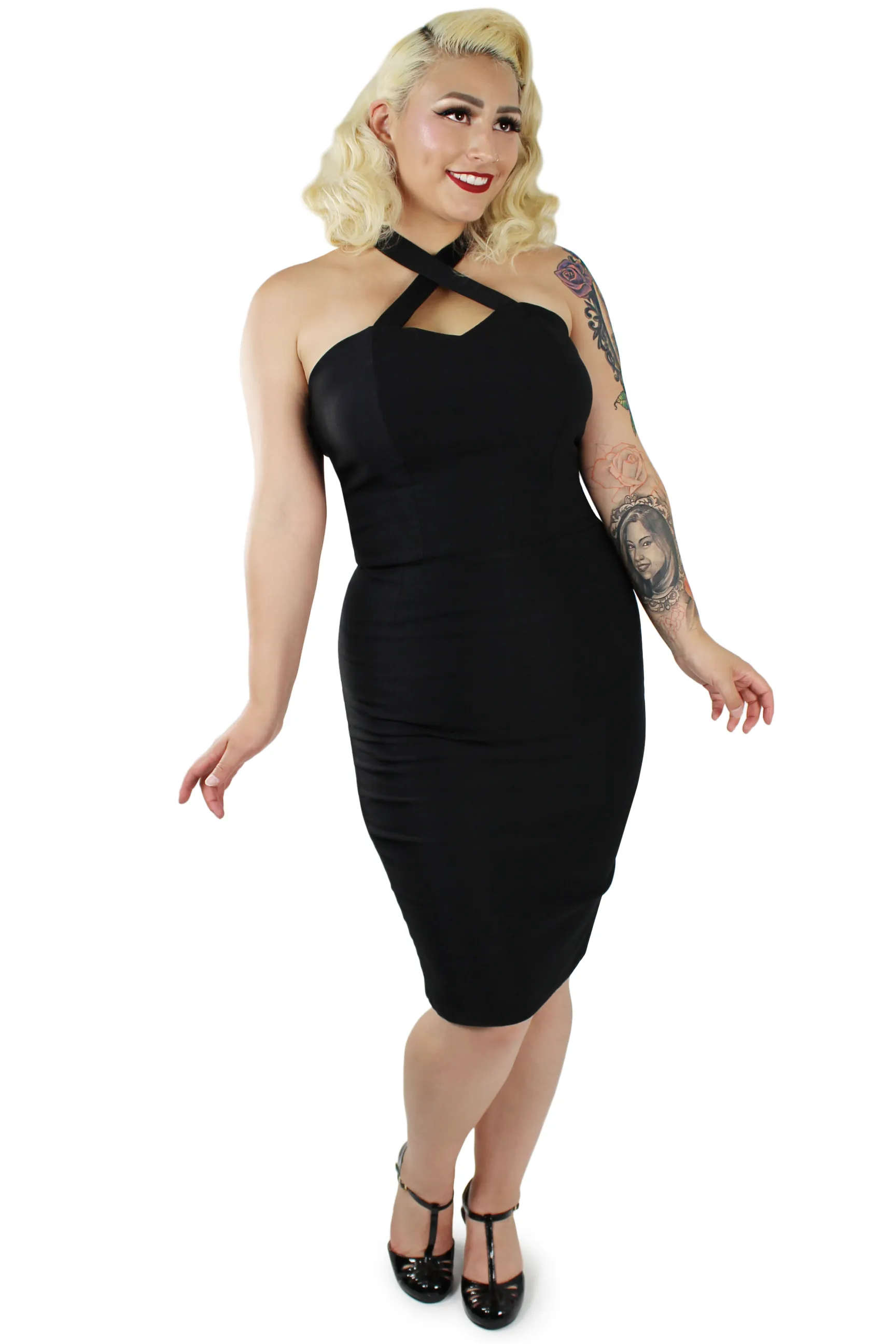 Art Inspired Elegant Everyday Black Criss Cross Fitted Dress XS-3XL #BCCFD
