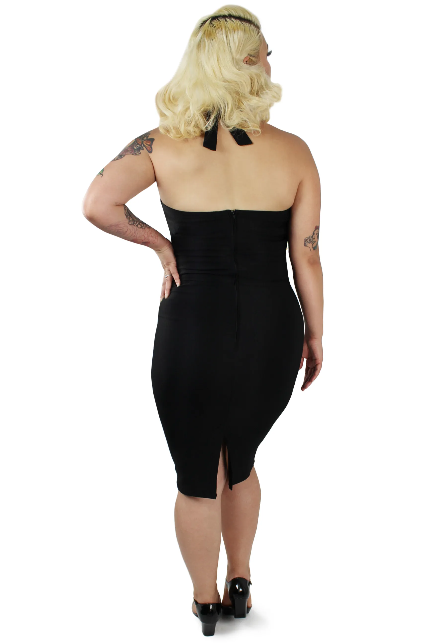 Breathable Comfort Wear Flattering Silhouette Wear Black Criss Cross Fitted Dress XS-3XL #BCCFD