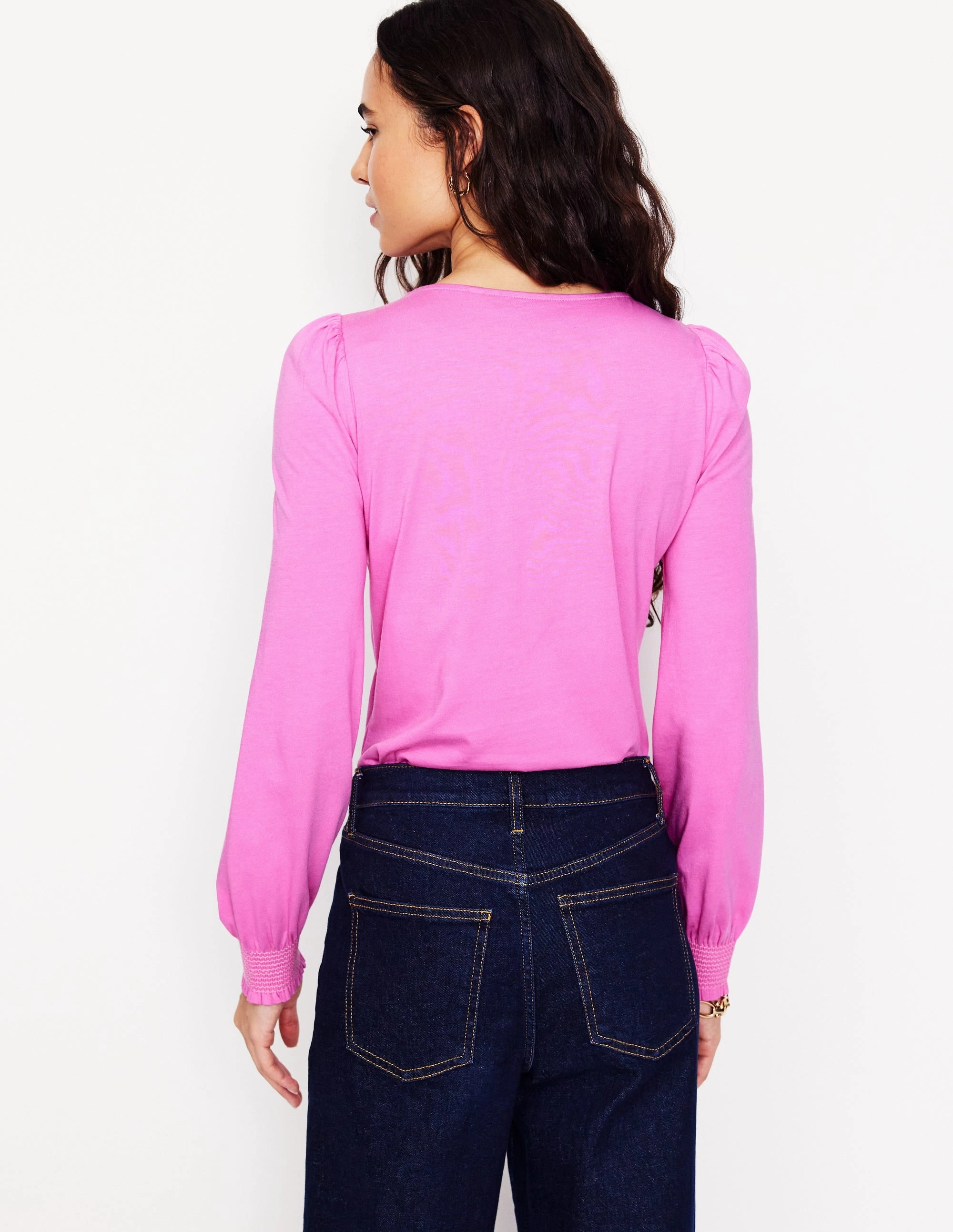 Smocked Cuff Supersoft Top-Tickled Pink Bonded Seam Technology