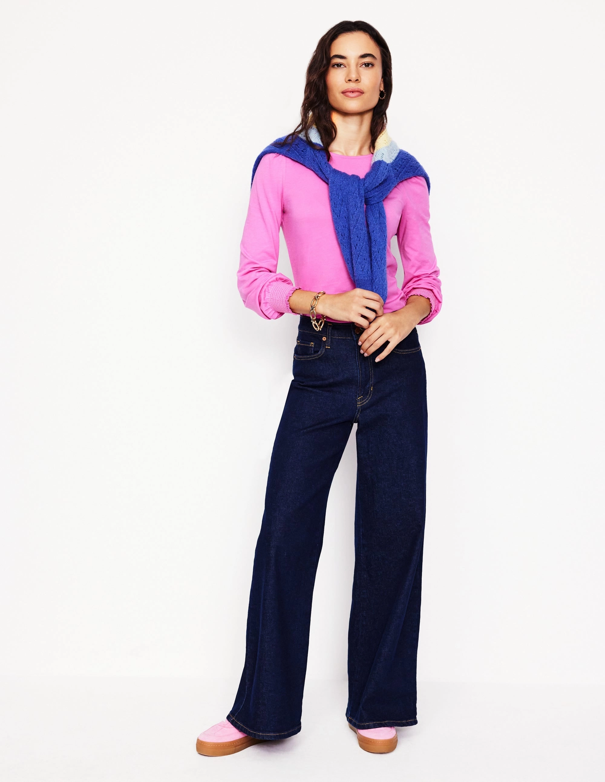 Formal Tank Relaxed Design Smocked Cuff Supersoft Top-Tickled Pink