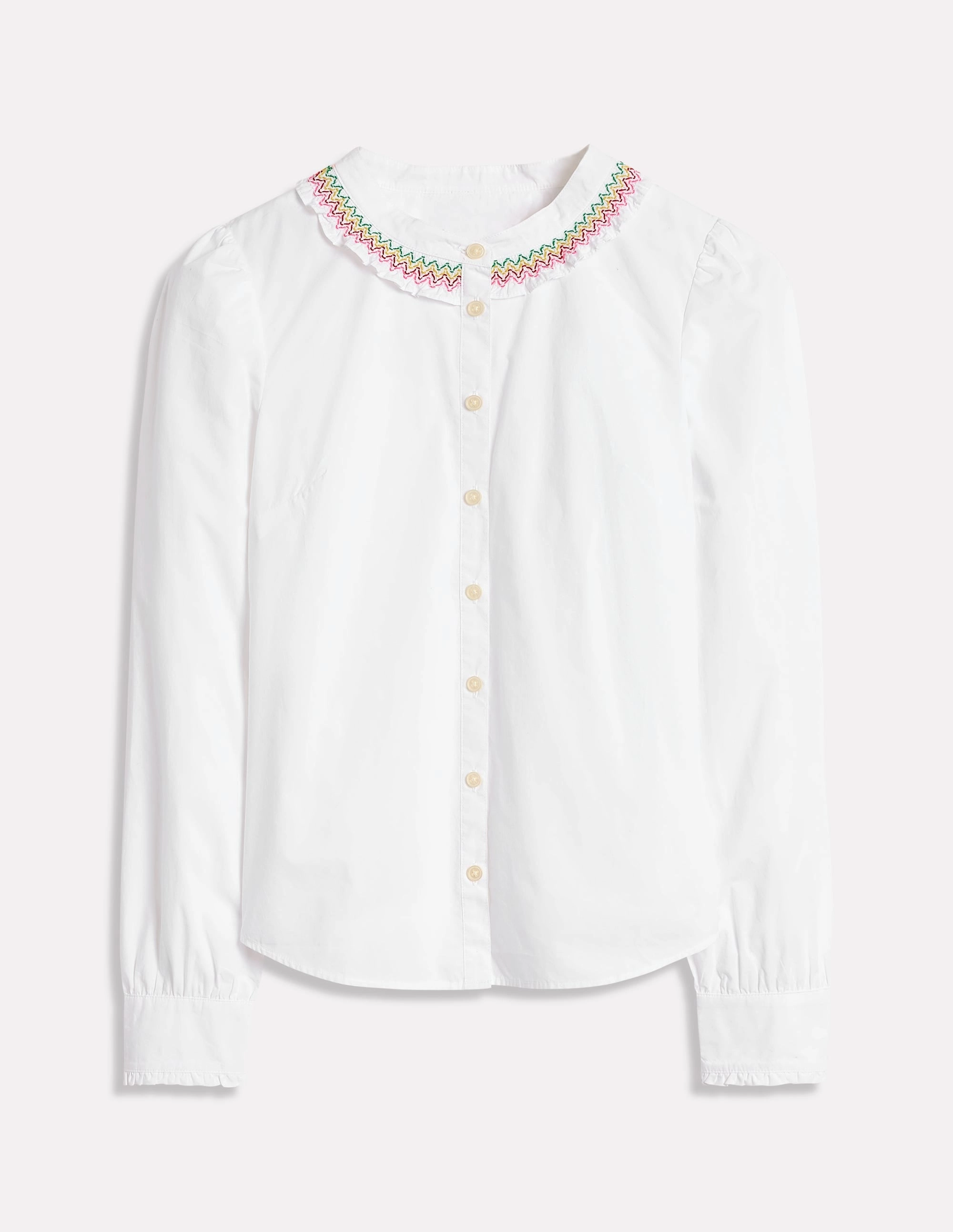 Smocked Neck Shirt-White, Multi Stitching Comfortable Layer Multipanel Construction