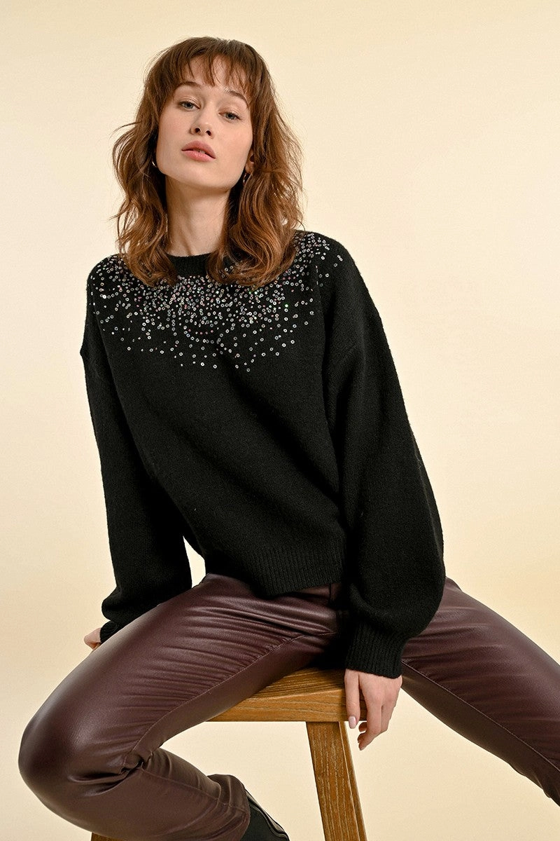 Sequin Sweater in Black FlexFit Technology