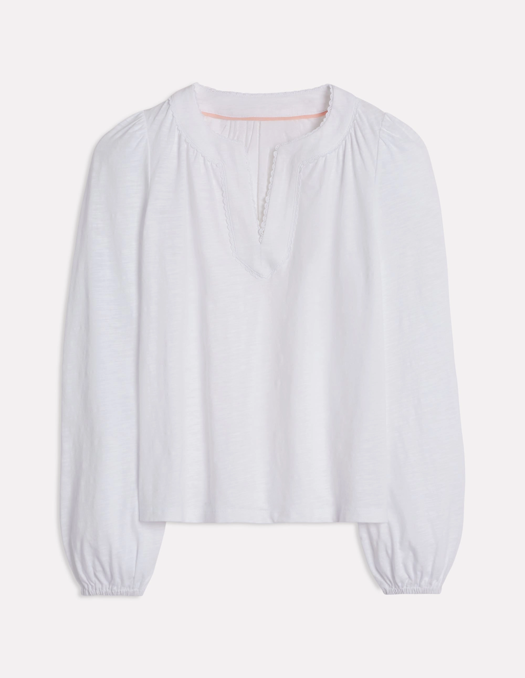 Ava Long Sleeve Trim Top-White LatticeKnit