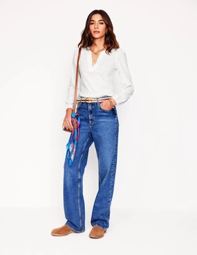 Interlock Weave Professional Cut Ava Long Sleeve Trim Top-White