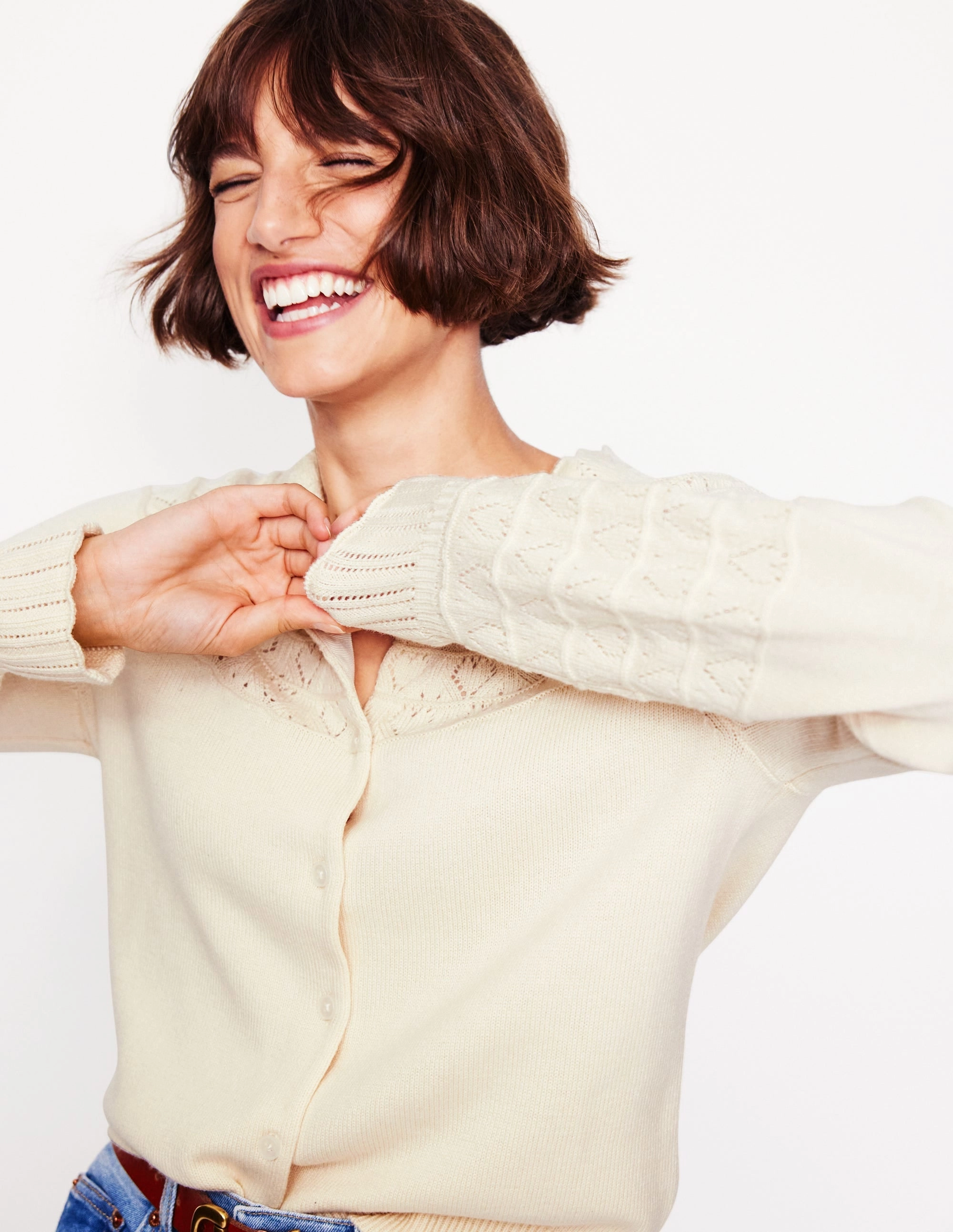 Pretty Raglan Cardigan-Warm Ivory Thermoregulating Fabric