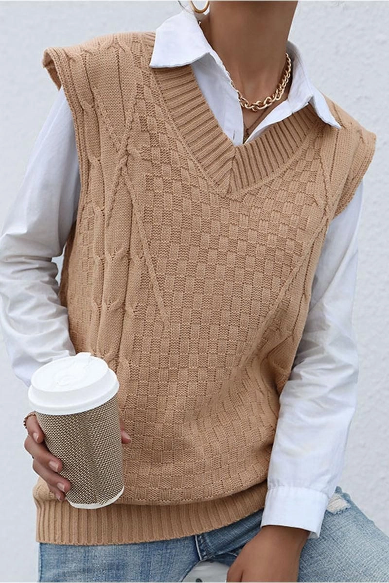 High Density Knit Thermal Regulation System PATTERNED KNIT SLEEVELESS COZY SOLID CARDIGAN