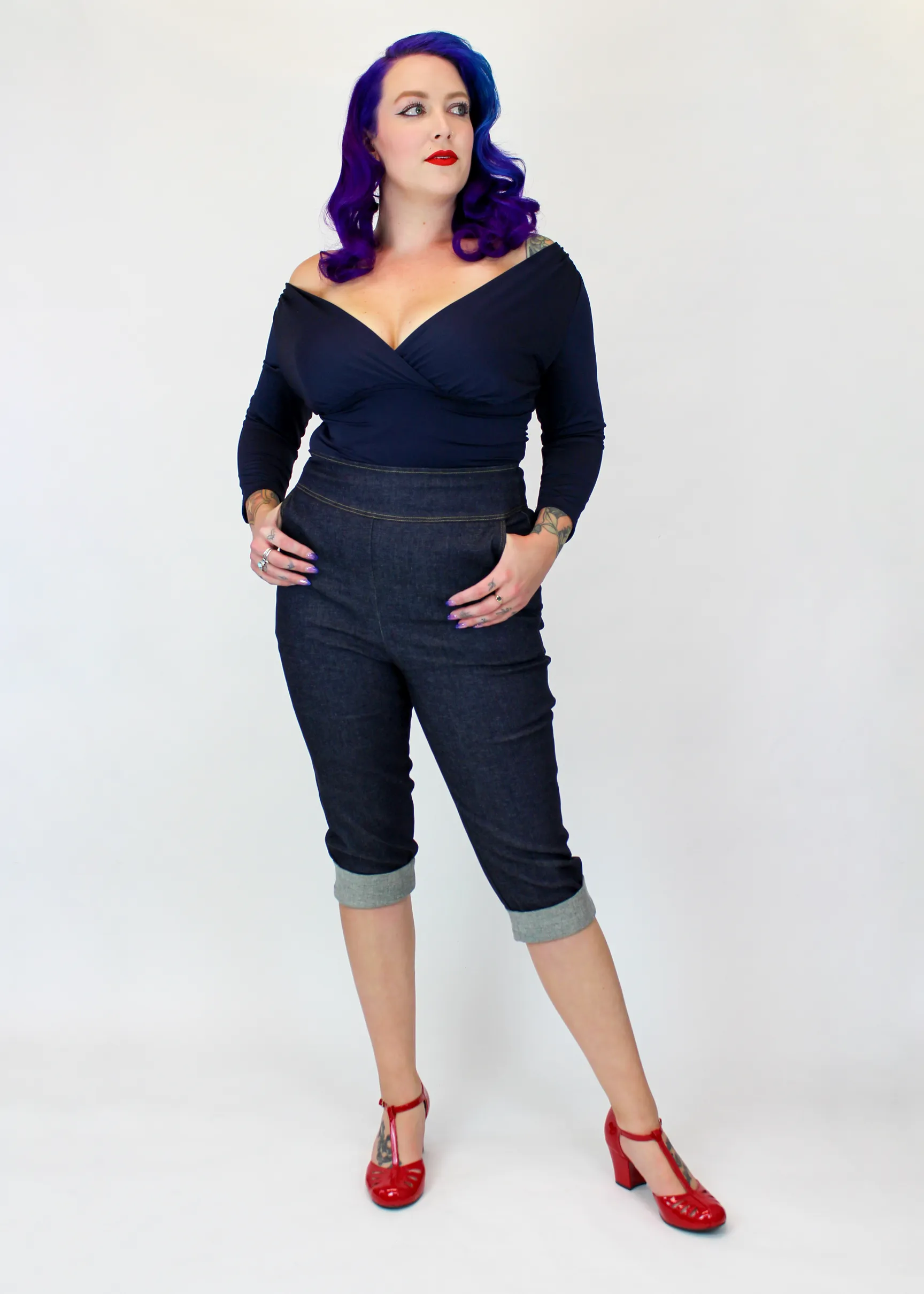 Denim Pin Up High Waist Capri Pants #HC-DF Fashionable Appeal Active Appeal