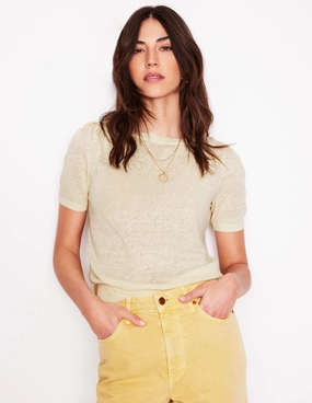 Liv Boat Neck Linen T-Shirt-Warm Ivory Layered Cable Pattern