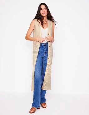 DoubleLayered Edging Cotton Sleeveless Cardigan-Warm Ivory