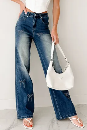 Soft & Sweet High Rise Straight Leg Bow Jeans (Med Wash) Foundation Wear