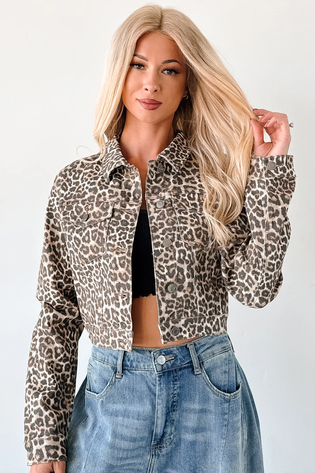 Performance Optimized Fit Weather Gear Fierce By Nature Cropped Denim Jacket (Leopard)