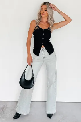 Weekend Wear Outerwear Friendly Maybrie Wide Leg Mica Denim Jeans (Platinum Grey)