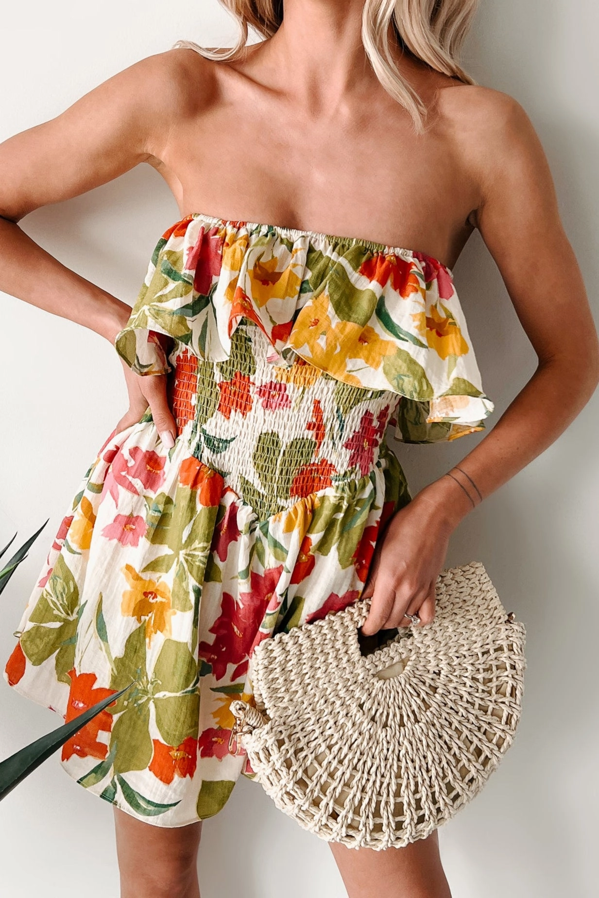 Soft Breezes Strapless Floral Romper Dress (Cream/Multi) Vibrant Edge Minimal Tone