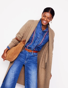 MoistureWicking Fabric Longline Merino Cardigan-Oatmeal Melange