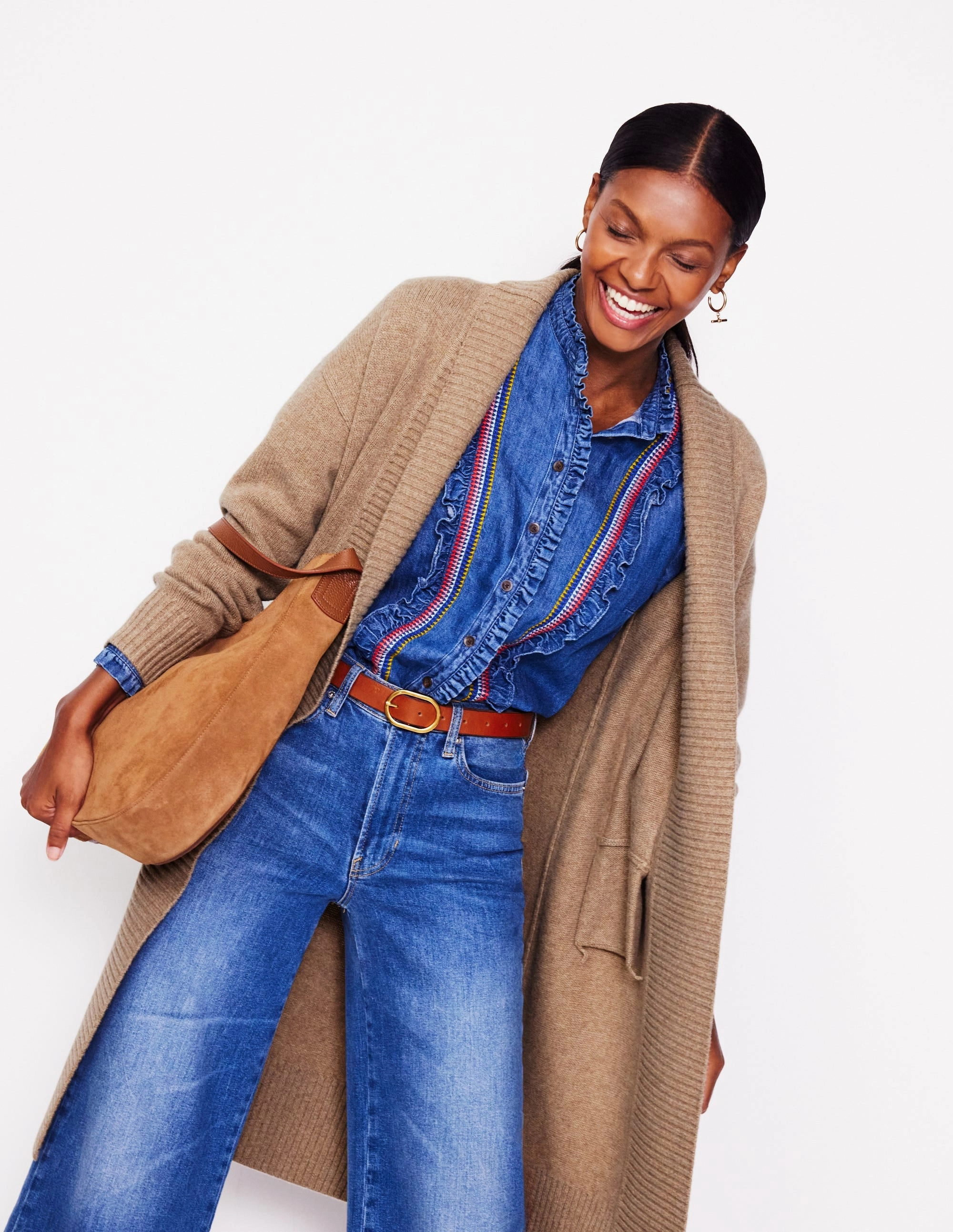 MoistureWicking Fabric Longline Merino Cardigan-Oatmeal Melange