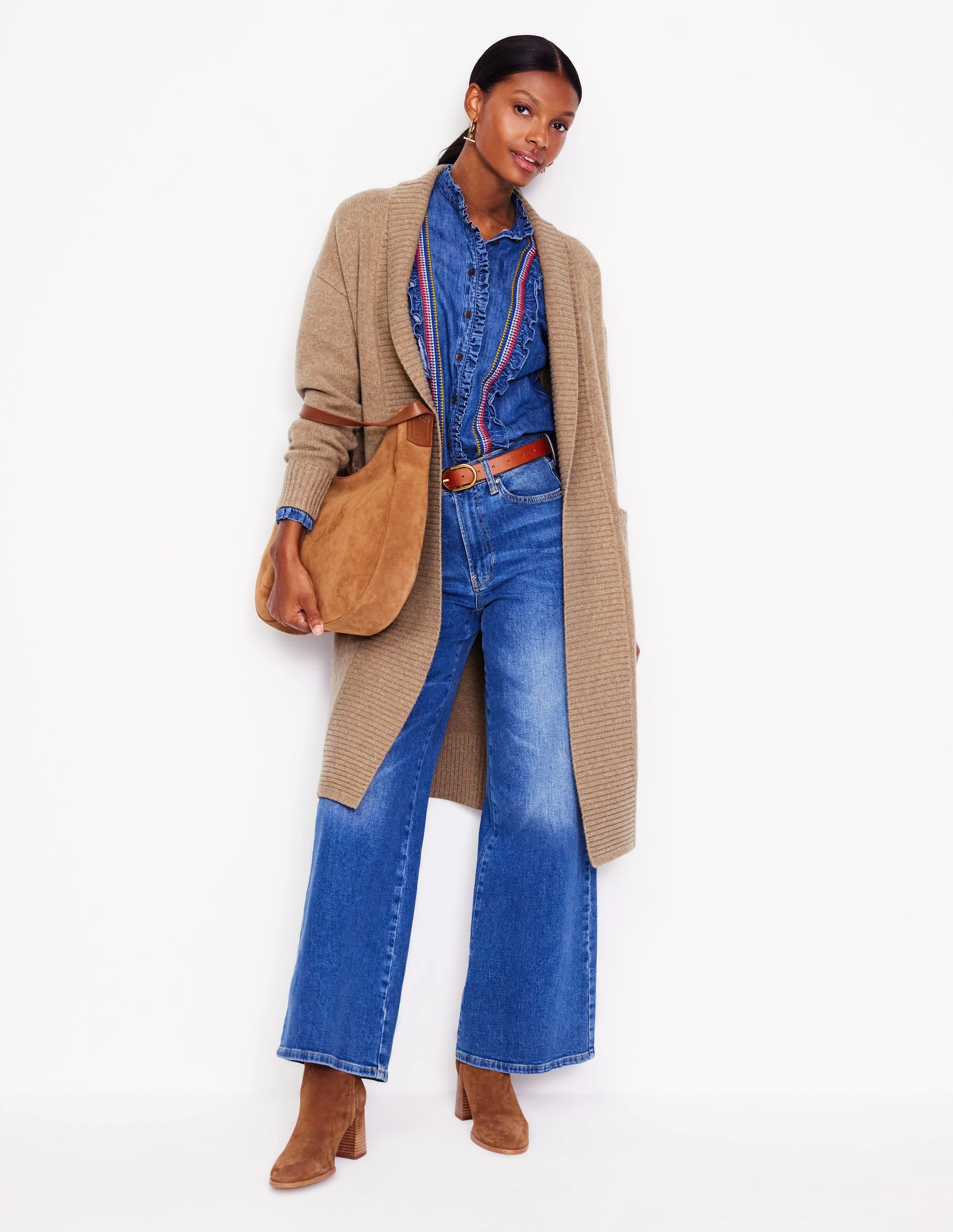 Chic Layer Smart Pick Longline Merino Cardigan-Oatmeal Melange