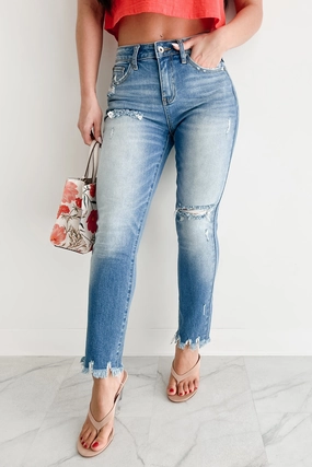 Selene High Rise Distressed Slim Special A Jeans (Medium) Sunny Vibes Vibrant Relaxed Style