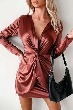 Complete Devotion Twist Knot Mini Dress (Marsala) Relaxed Fit Look Smart And Comfortable