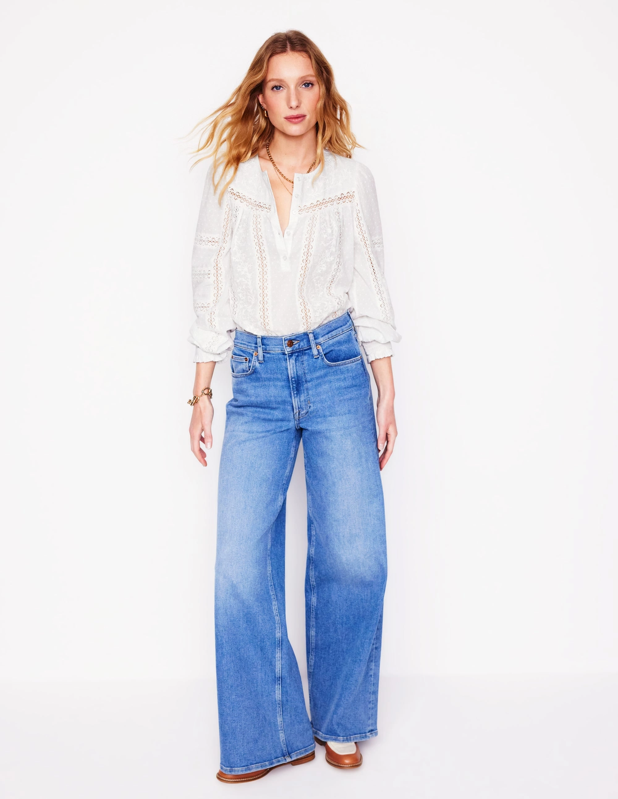 Bonded Seam Innovation Embroidered Panel Blouse-White