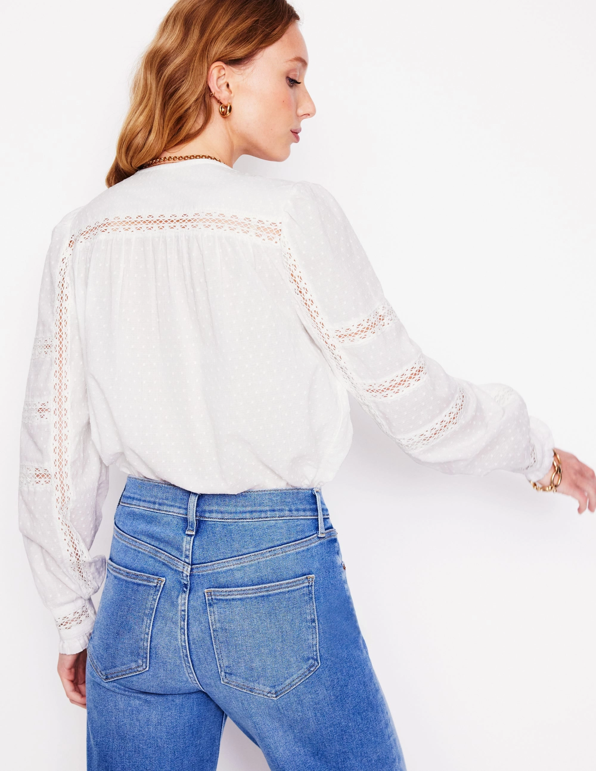 Layered Panel Design Embroidered Panel Blouse-White