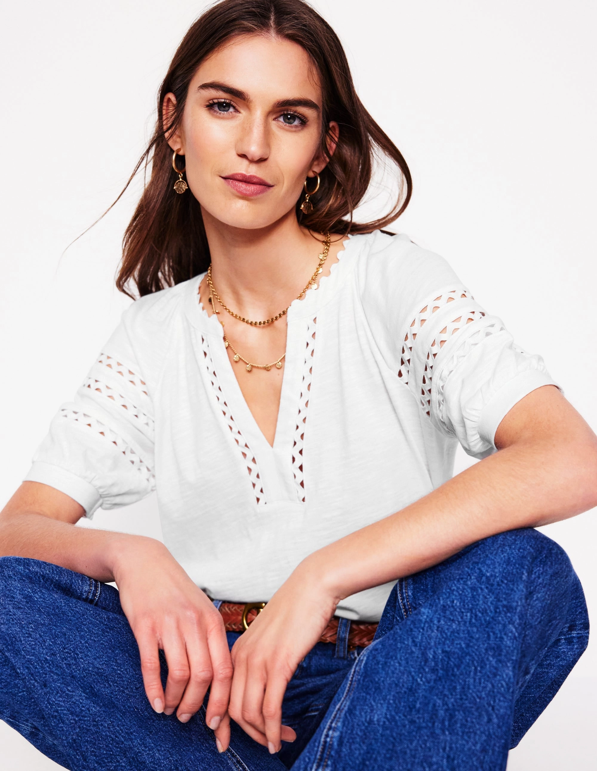 Reinforced Stress Points Elegant Blouse Maisy Rikrak Trim Top-White