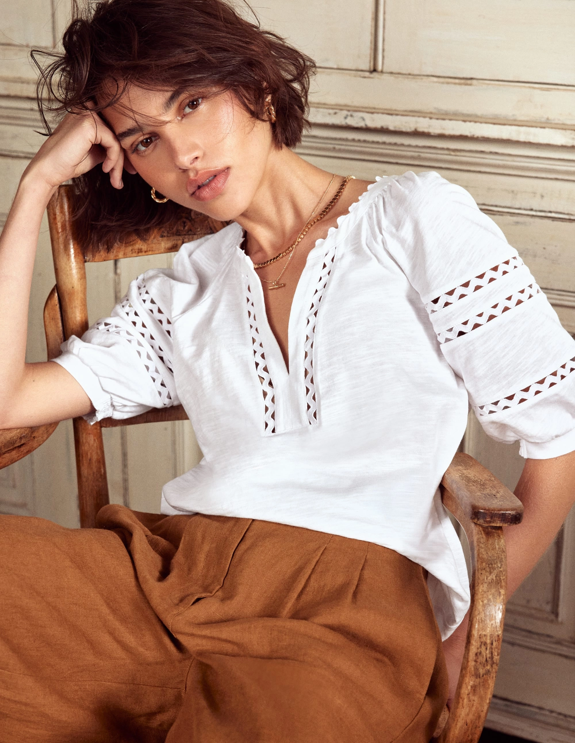 Maisy Rikrak Trim Top-White ZeroWastePattern HighStretchElastic