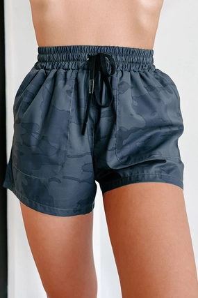 Surviving & Thriving Camo Drawstring Active Shorts (Dark Ocean) Street Style