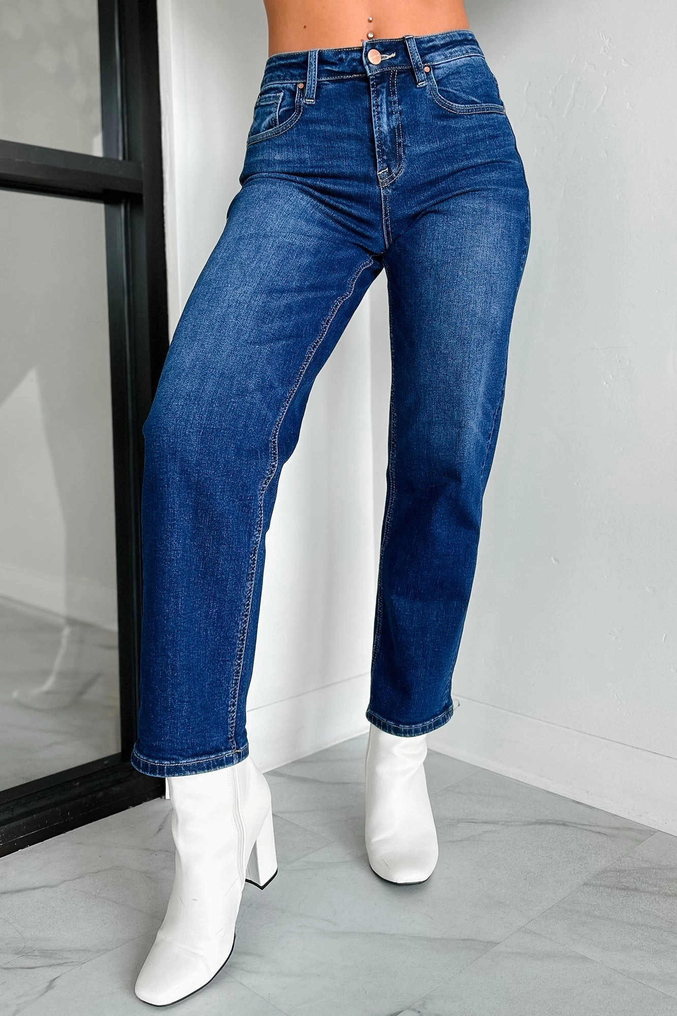 Minden High Rise Risen Boyfriend Jeans (Dark) Ultra Soft Texture