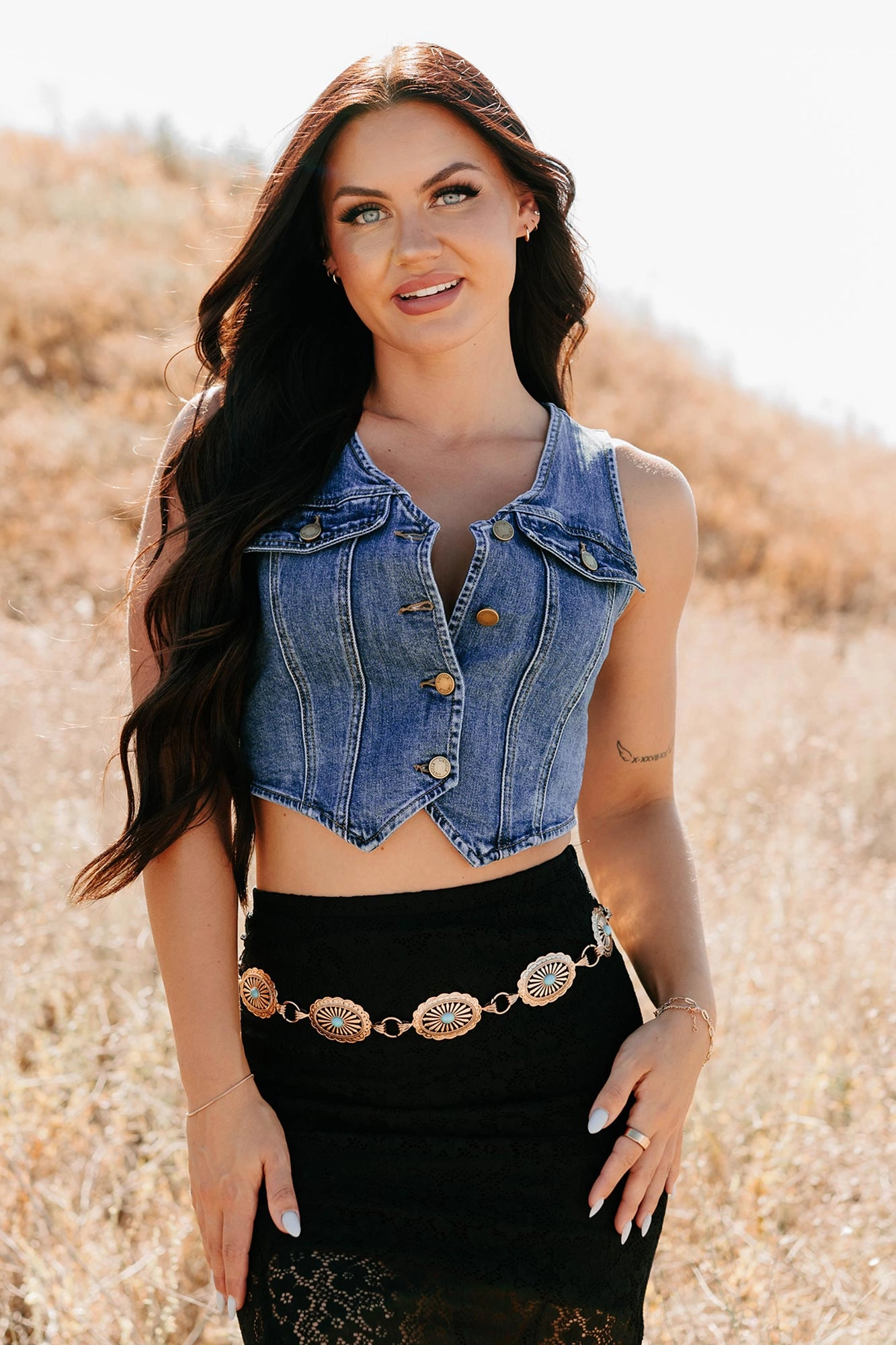 Wool Sweater Downhome Darling Sleeveless Denim Vest (Blue Haze)