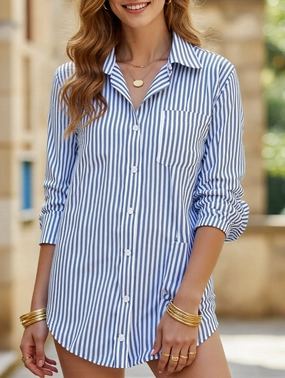 SeamlessConstruction Striped lapel long-sleeved cardigan shirt